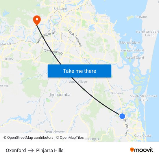 Oxenford to Pinjarra Hills map