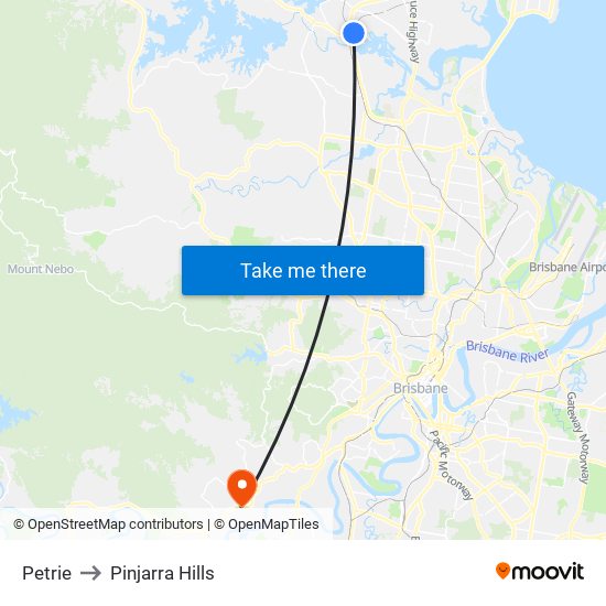 Petrie to Pinjarra Hills map