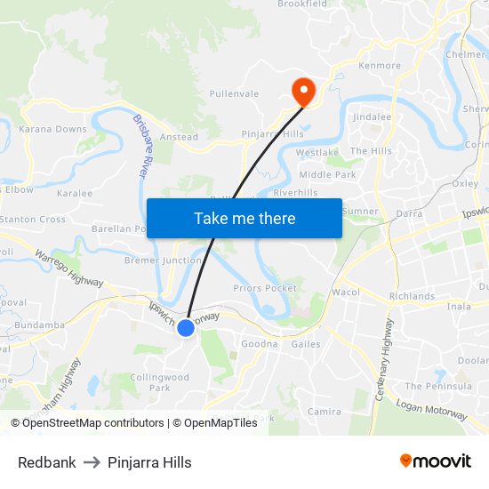 Redbank to Pinjarra Hills map