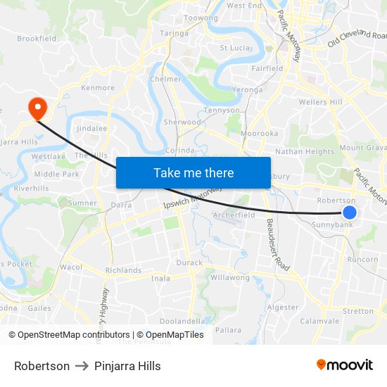 Robertson to Pinjarra Hills map