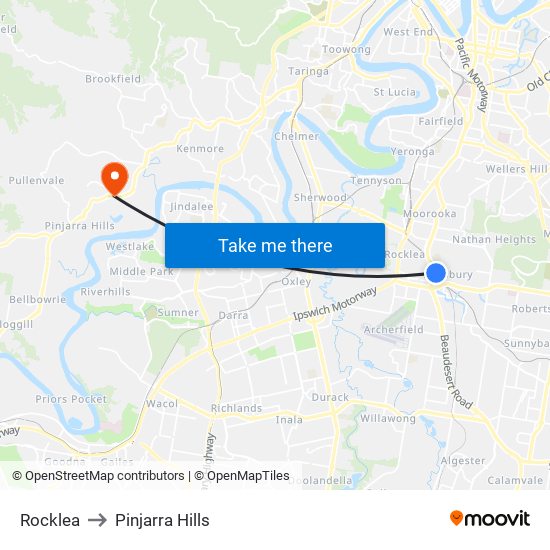 Rocklea to Pinjarra Hills map
