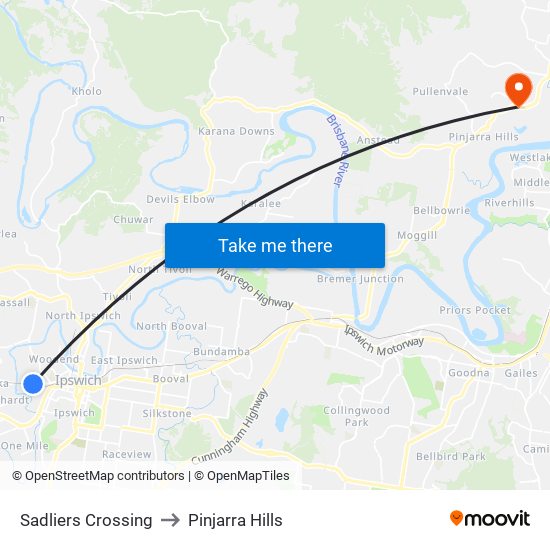 Sadliers Crossing to Pinjarra Hills map