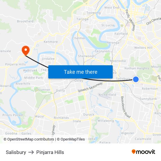 Salisbury to Pinjarra Hills map