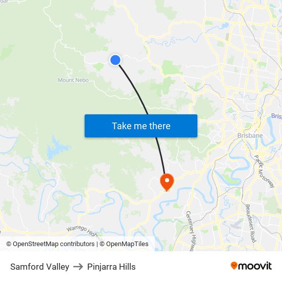 Samford Valley to Pinjarra Hills map