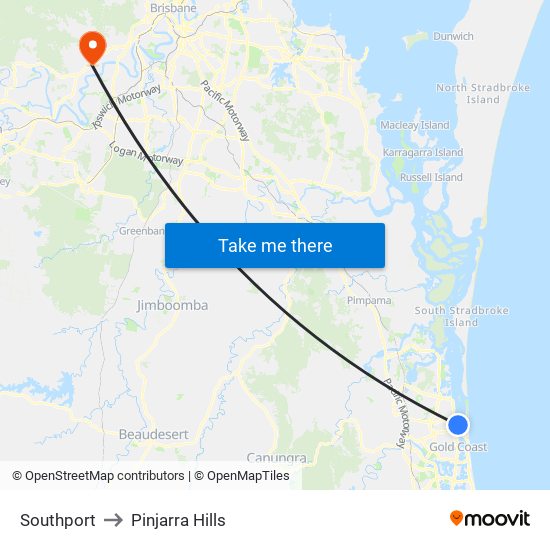 Southport to Pinjarra Hills map