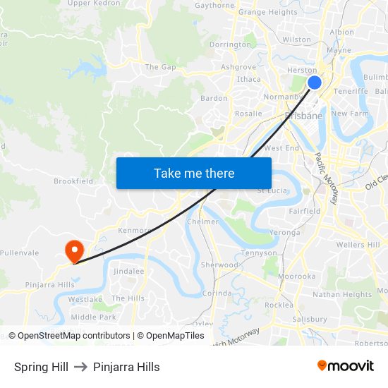 Spring Hill to Pinjarra Hills map