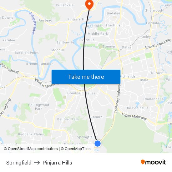 Springfield to Pinjarra Hills map