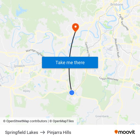 Springfield Lakes to Pinjarra Hills map