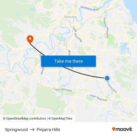 Springwood to Pinjarra Hills map