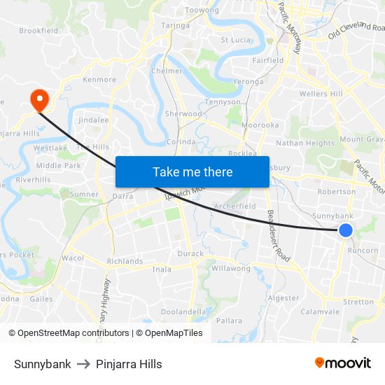 Sunnybank to Pinjarra Hills map