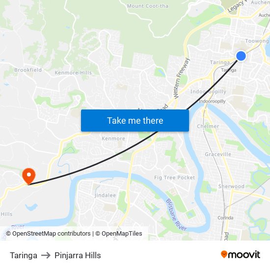 Taringa to Pinjarra Hills map