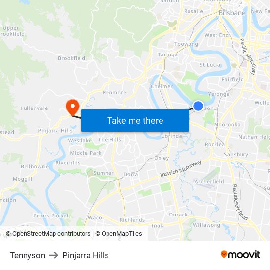 Tennyson to Pinjarra Hills map