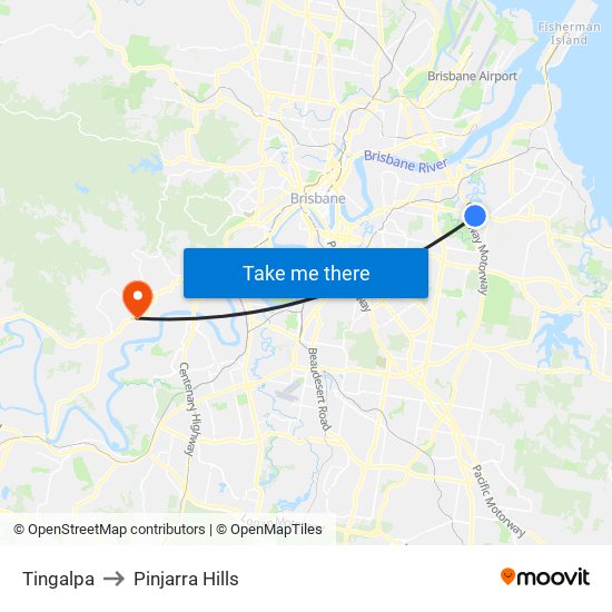 Tingalpa to Pinjarra Hills map