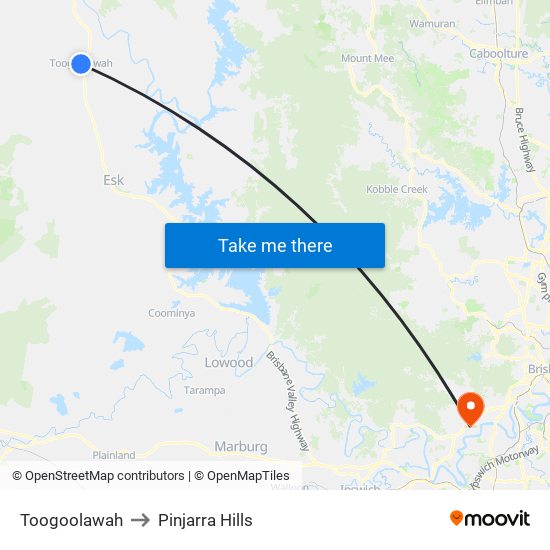 Toogoolawah to Pinjarra Hills map