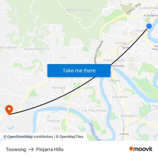 Toowong to Pinjarra Hills map
