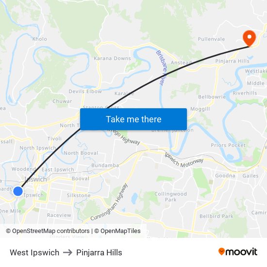 West Ipswich to Pinjarra Hills map