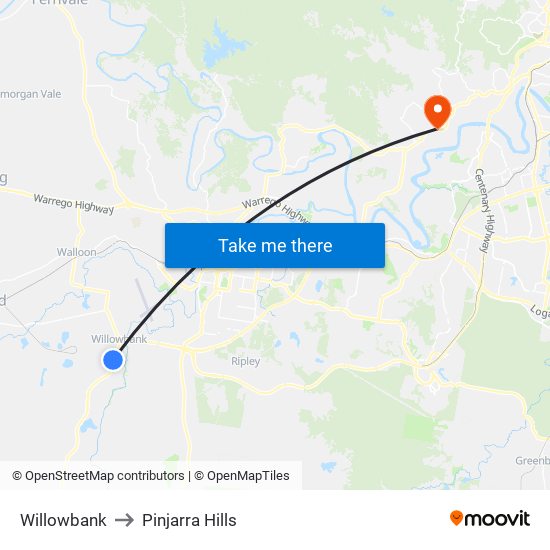 Willowbank to Pinjarra Hills map