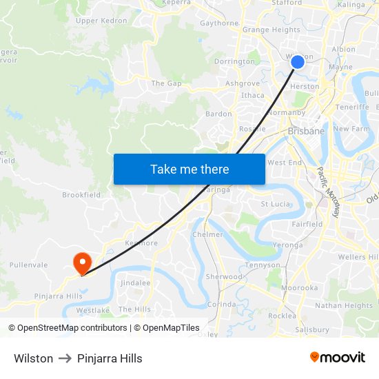Wilston to Pinjarra Hills map
