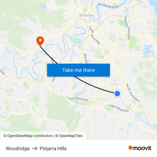Woodridge to Pinjarra Hills map