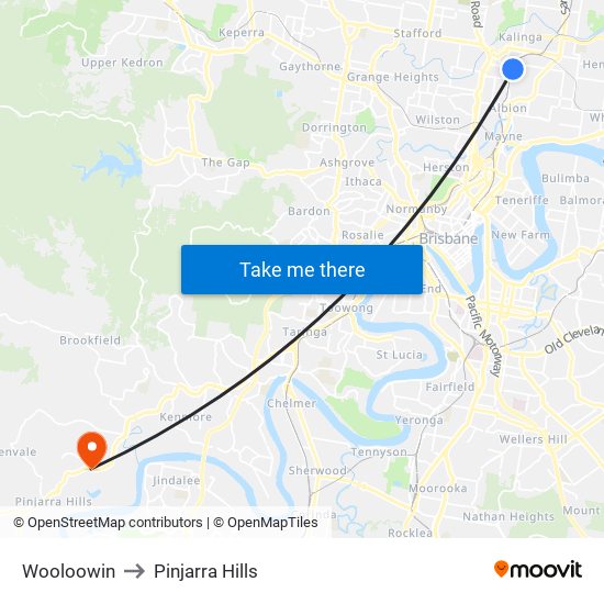 Wooloowin to Pinjarra Hills map