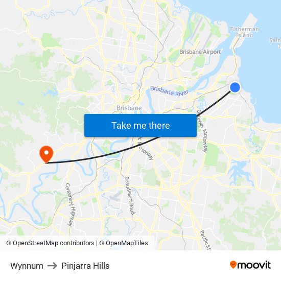 Wynnum to Pinjarra Hills map