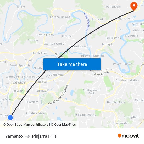 Yamanto to Pinjarra Hills map