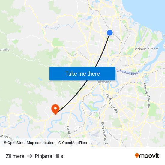 Zillmere to Pinjarra Hills map