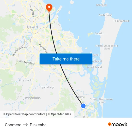 Coomera to Pinkenba map