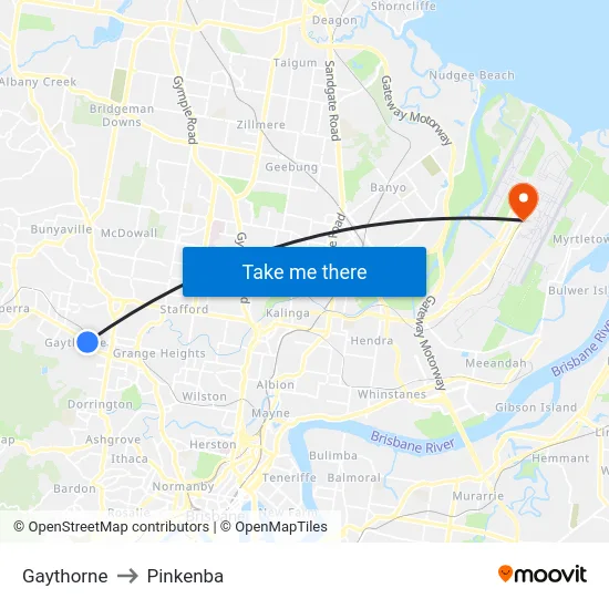 Gaythorne to Pinkenba map