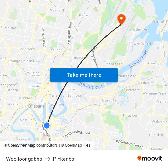 Woolloongabba to Pinkenba map