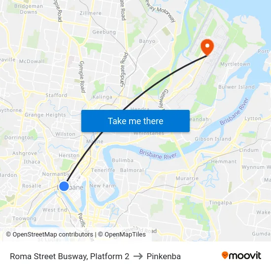 Roma Street Busway, Platform 2 to Pinkenba map