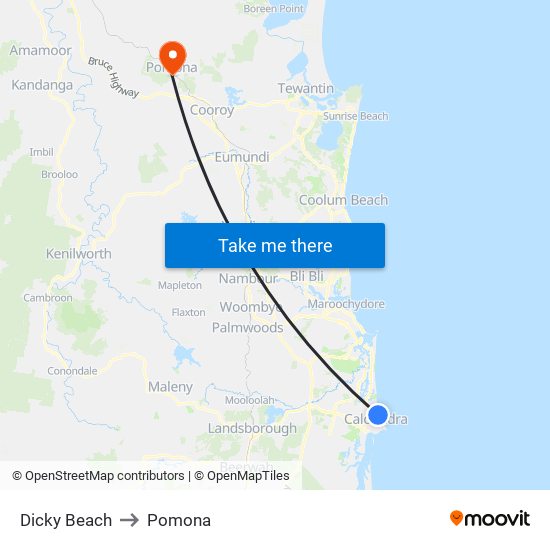 Dicky Beach to Pomona map