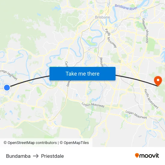 Bundamba to Priestdale map