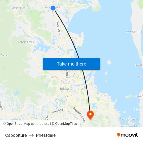 Caboolture to Priestdale map