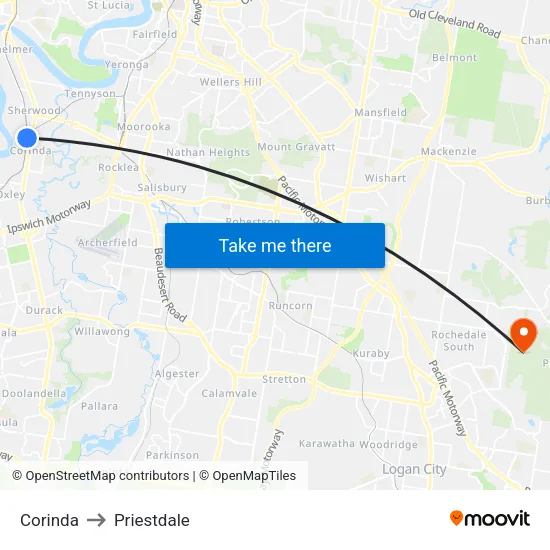 Corinda to Priestdale map