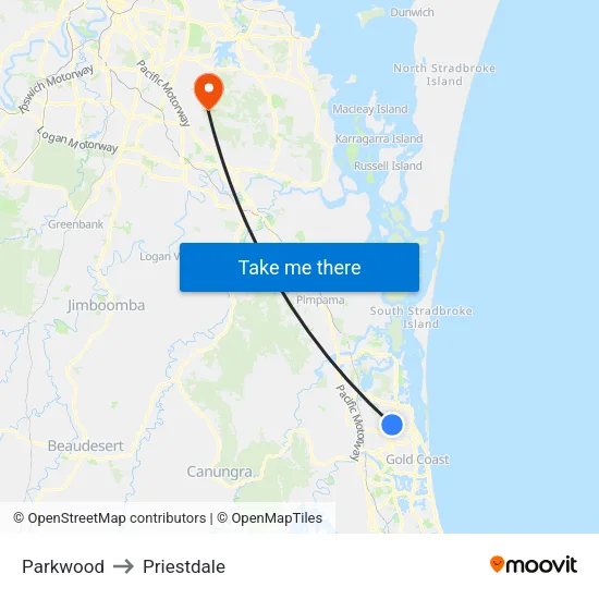 Parkwood to Priestdale map