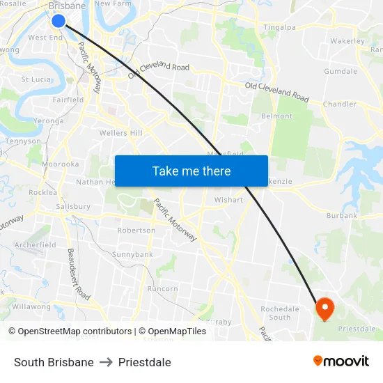 South Brisbane to Priestdale map