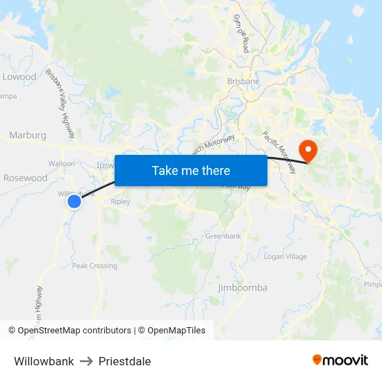 Willowbank to Priestdale map