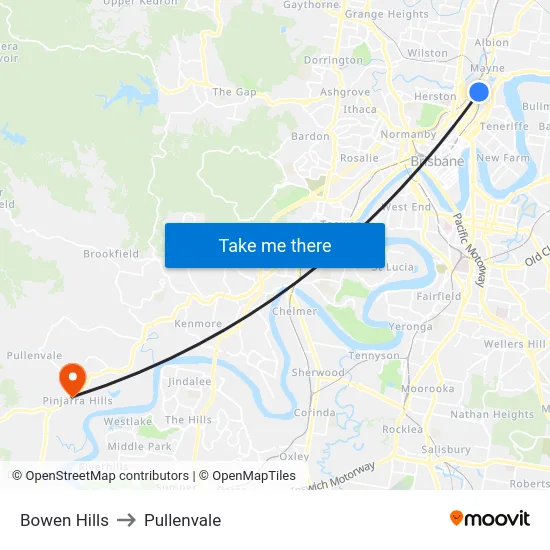 Bowen Hills to Pullenvale map