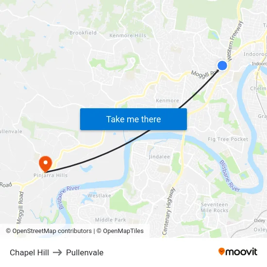 Chapel Hill to Pullenvale map