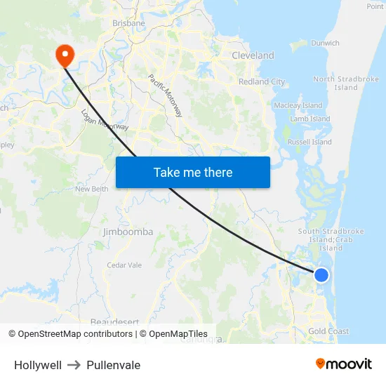 Hollywell to Pullenvale map