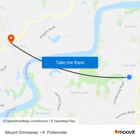 Mount Ommaney to Pullenvale map