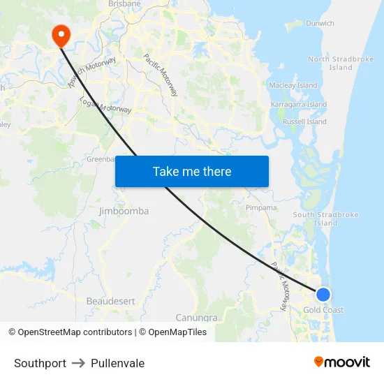 Southport to Pullenvale map