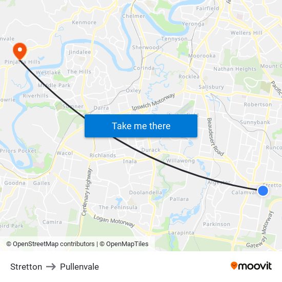 Stretton to Pullenvale map