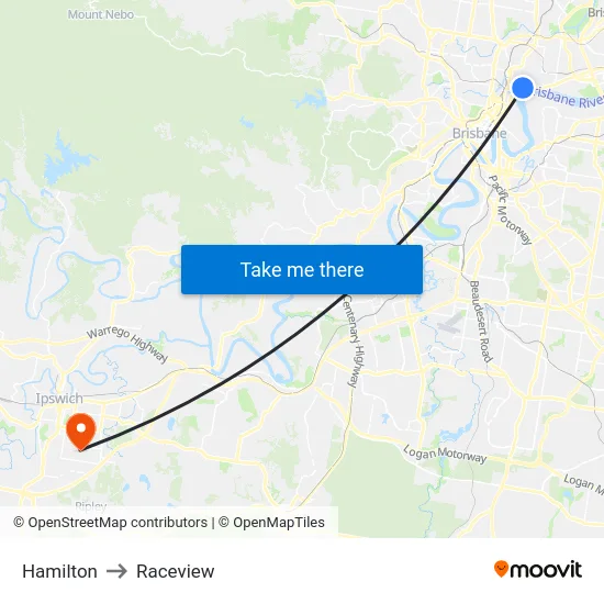 Hamilton to Raceview map