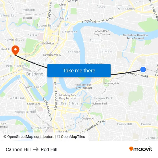 Cannon Hill to Red Hill map