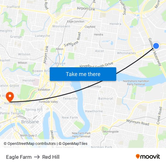 Eagle Farm to Red Hill map