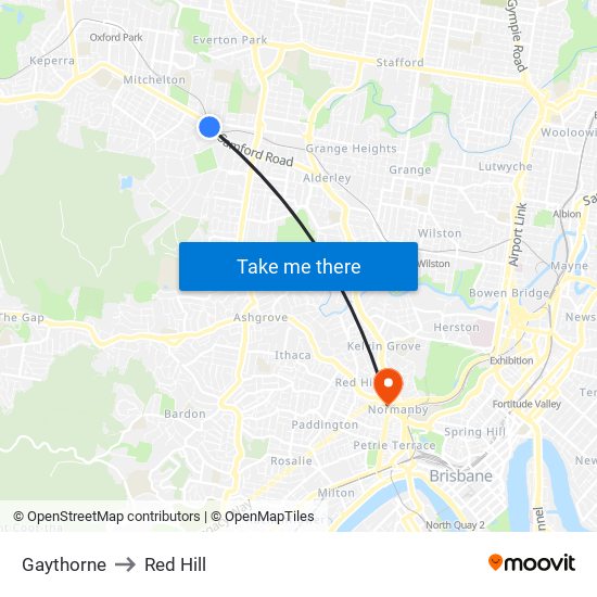 Gaythorne to Red Hill map