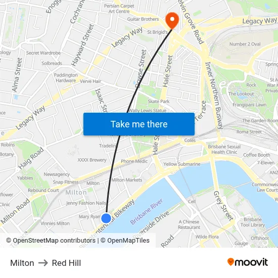 Milton to Red Hill map