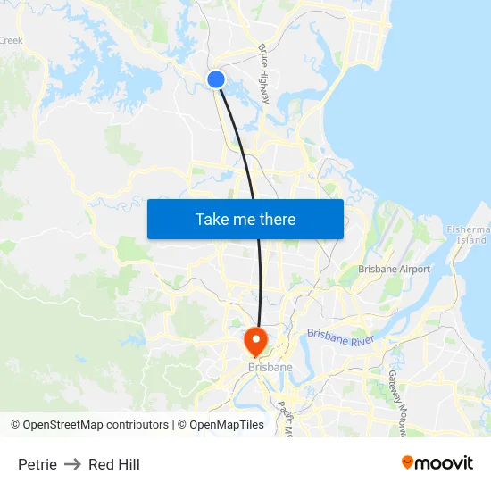 Petrie to Red Hill map
